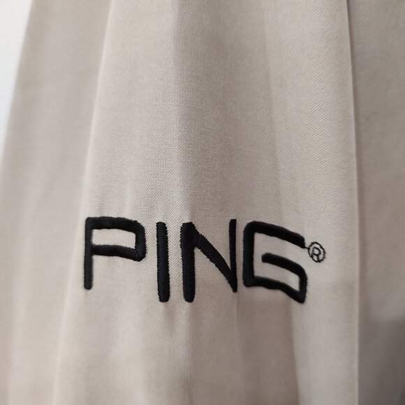 PING WINDBREAKER PULLOVER SUEDE FABRIC STRETCH BANDING TAN BLACK MEDIUM MENS - Picture 4 of 5